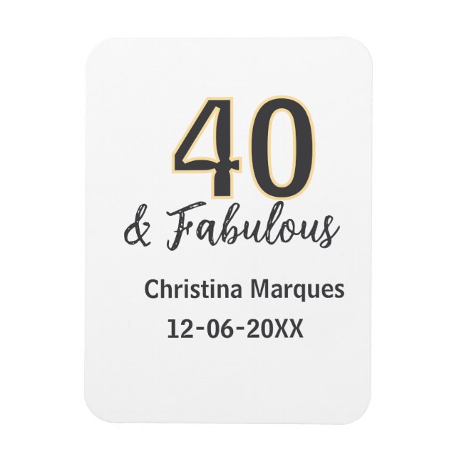 Imán 40 & fabuloso gris amarillo cumpleaños caligrafía (Vertical)