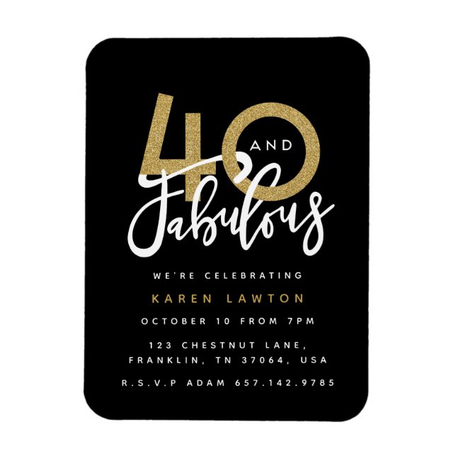 Imán 40 y fabulosa invitación a la fiesta de cumpleaños (Vertical)