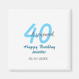 Imán 40th & renewed birthday name date blue bold number