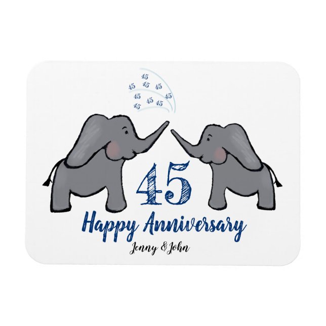 Imán 45.º aniversario del boda de la sappire lindo elef (Horizontal)