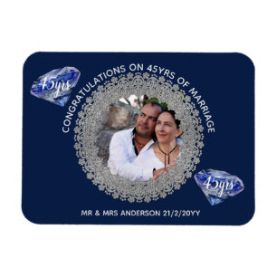 Imán 45° Aniversario del Boda - AÑADIR FOTO Azul zafiro