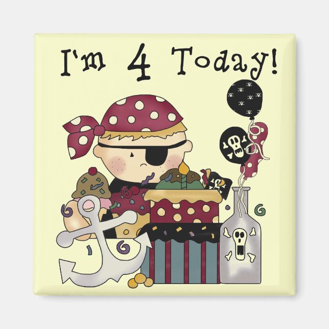 Imán 4.ª Camiseta y Regalos Piratas de Cumpleaños (Frente)