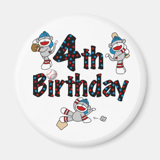 Imán 4.º cumpleaños del Béisbol de los monos Sock