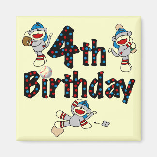 Imán 4.º cumpleaños del Béisbol de los monos Sock