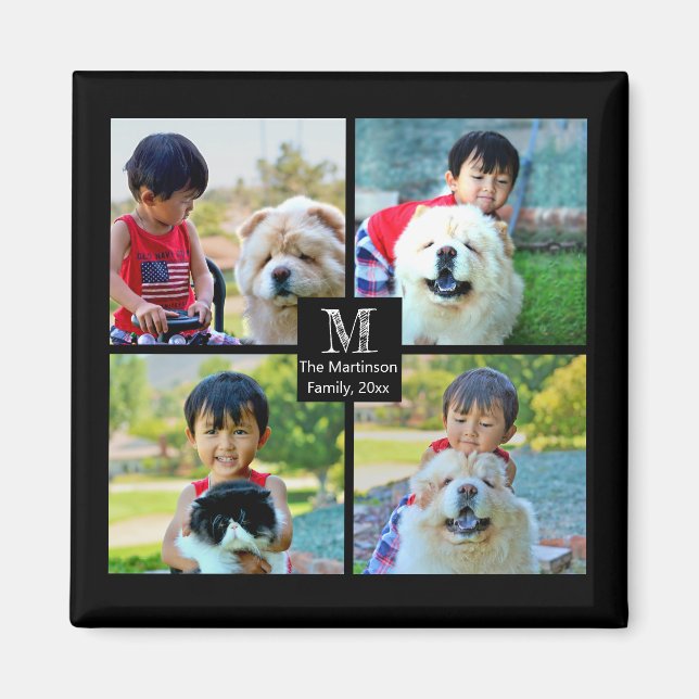 Imán 4 Collage personalizado fotográfico con monograma (Frente)