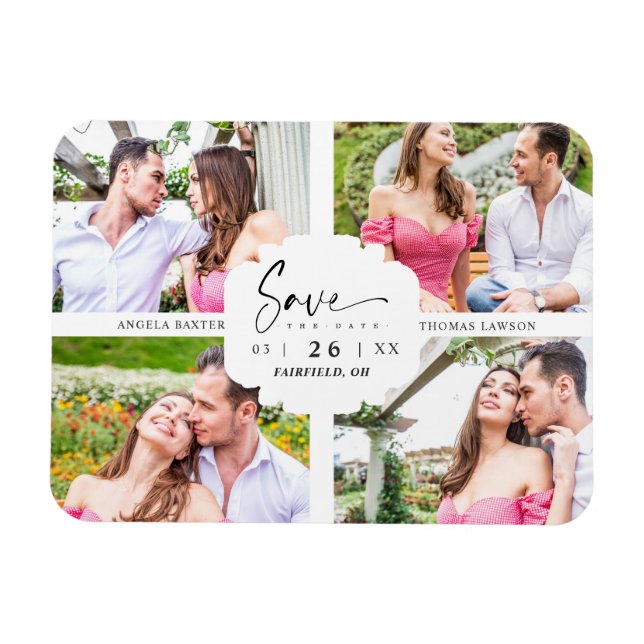 Imán 4 Custom Photos Minimalist Modern Collage Wedding (Horizontal)