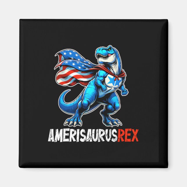Imán 4 De Julio Amerisaurus T Rex Divertido  (Frente)