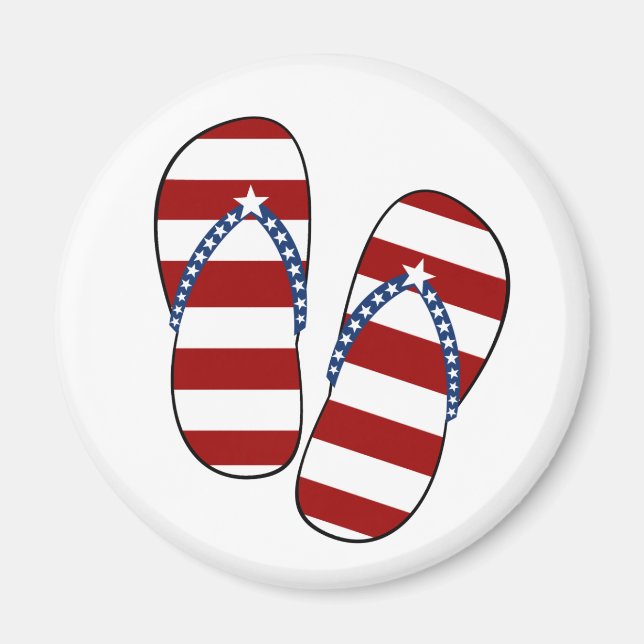 Imán 4 de julio Bandera Patriótica Americana Flip Flops (Frente)