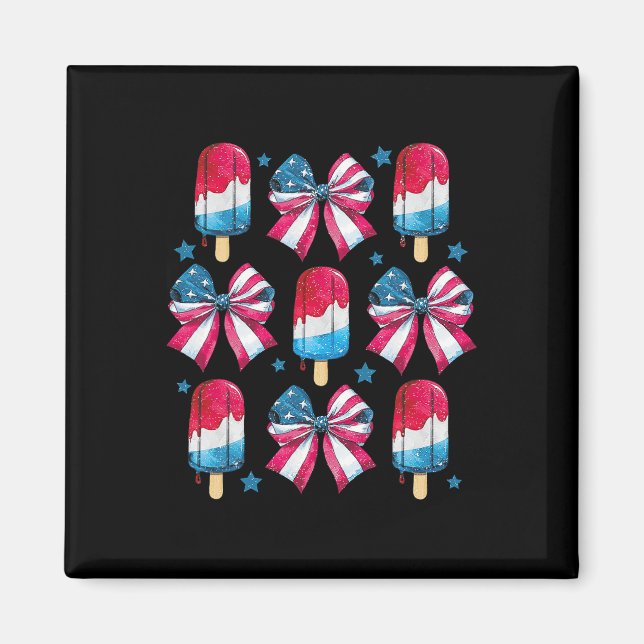 Imán 4 De Julio Cute Popsicle Bows Mujeres Patrióticas  (Frente)