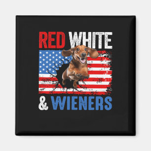 Imán 4 De Julio Dachshund Camisa De Perro Blanco Rojo Y