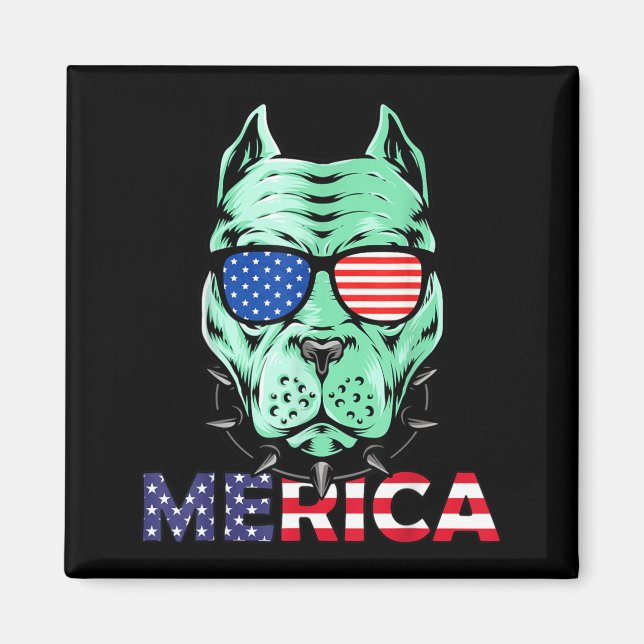 Imán 4 de julio divertido Pitbull Día de la Independenc (Frente)