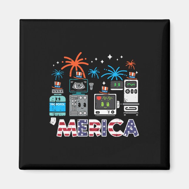 Imán 4 de julio Enfermera Propofol Merica Scrub Top Pat (Frente)