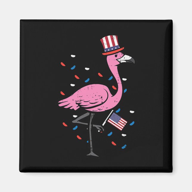 Imán 4 de julio Flamingo Bandera De Los Ee.Uu. (Frente)