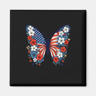 Imán 4 De Julio Flor De Mariposa Cuta Azul Rojo Azul Bl