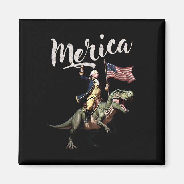 Imán 4 De Julio Merica George Washington Riding A Dino (Frente)