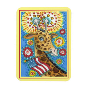 Imán 4 DE JULIO PATRIOTA GIRAFFE Y FIREWORKS Cute Diver