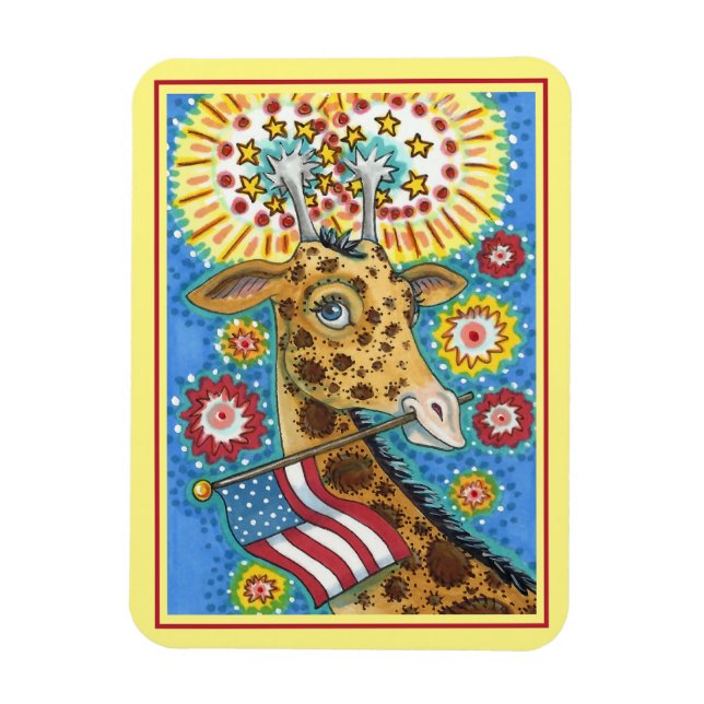 Imán 4 DE JULIO PATRIOTA GIRAFFE Y FIREWORKS Cute Diver (Vertical)