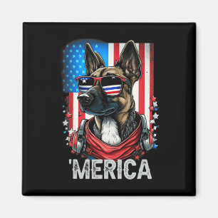 Imán 4 De Julio Patriótico Belga Malinois Dog Merica