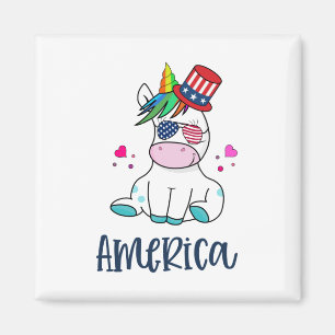 Imán 4 de julio Unicornio con gafas solares de bandera