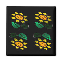 4 Flowers Sfred Glass Square Magnet