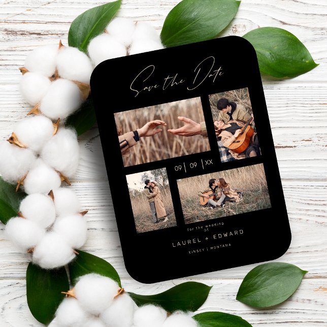 Imán 4 Photos Modern Collage Wedding Wimshical Script (Subido por el creador)