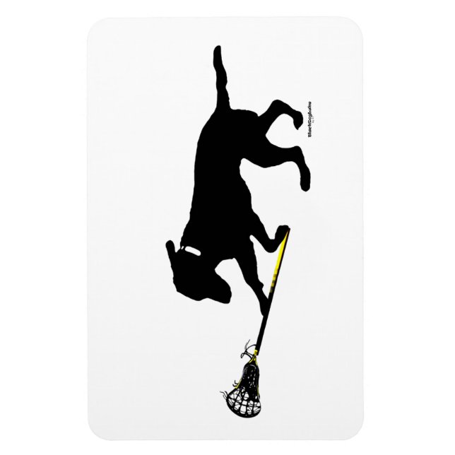 Imán 4"x6" Magnet Black Lab Jugando Lacrosse (Vertical)