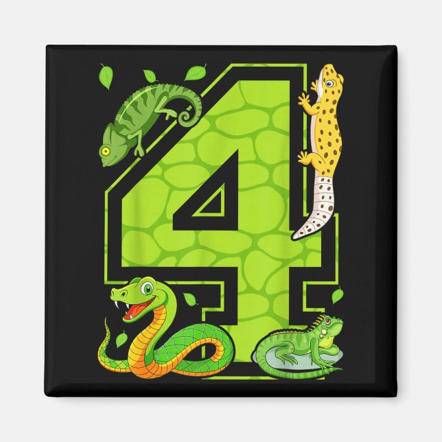 Imán 4th Birthday Snake Lizard Reptile 4 Year Old Party (Frente)