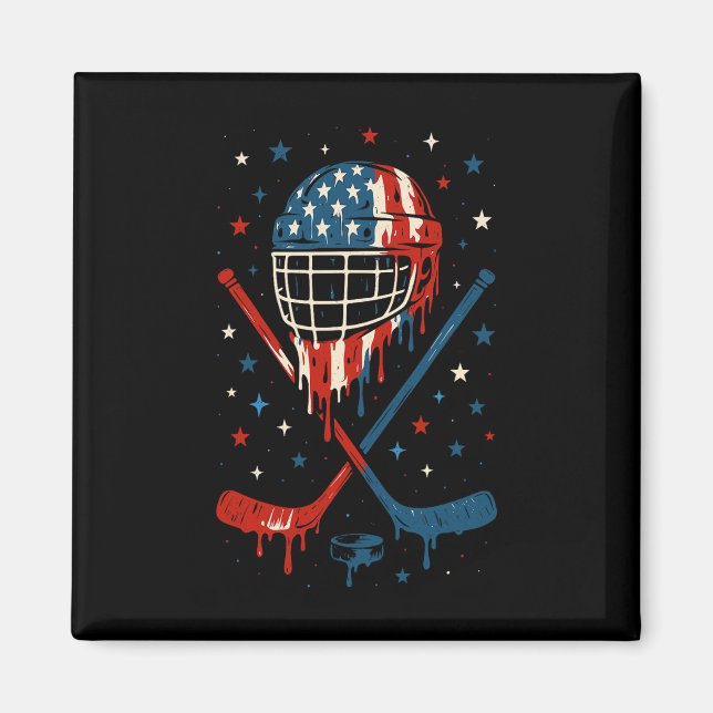 Imán 4th Of July Hockey Ice Cream Drip Helmet Sticks Us (Frente)