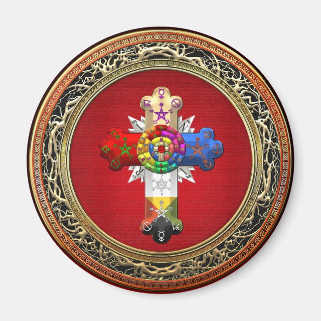 Imán [500] Cruz Rosy (Croix Rosa) sobre rojo y oro (Frente)
