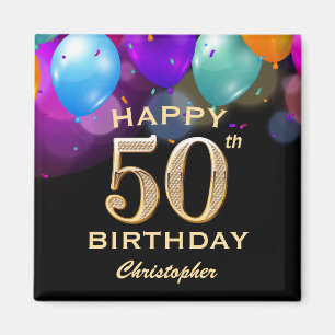 Imán 50.ª fiesta de cumpleaños Globos de oro y negro