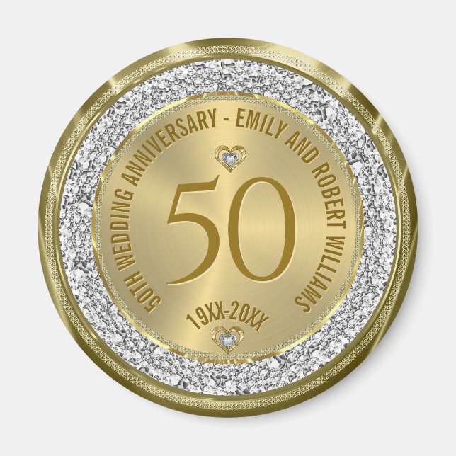 Imán 50.º Aniversario del Oro Diamantes Blancos (Frente)