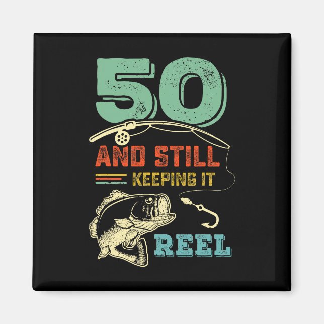 Imán 50.º cumpleaños pescando 50 hombres pescadores Pu (Frente)
