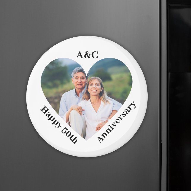 Imán 50 Aniversario Boda Pareja Keepsake Heart Photo (50 Wedding Anniversary Couple Keepsake Heart Photo Magnet
)