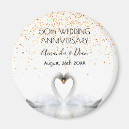 Imán 50 años de boda dorado cisnes blancos enamorados