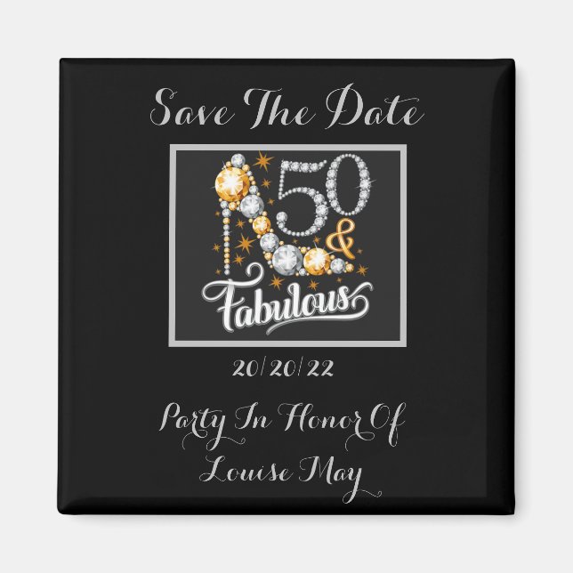 Imán 50 Cumpleaños Fabuloso Elegante Ahorra La Fecha (Frente)