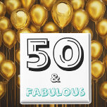 Imán 50 y fabulosa celebración de cumpleaños por 50 año<br><div class="desc">¿Estás listo para celebrar la fabulosidad de 50? ¡Nuestro imán de celebración de cumpleaños número 50 y fabuloso es la manera perfecta de conmemorar sus celebraciones de fiestas de cumpleaños número 50! Este imán de texto moderno de tipografía proclama audazmente "Cincuenta y Fabuloso" en azul turquesa negro y llamativo, lo...</div>