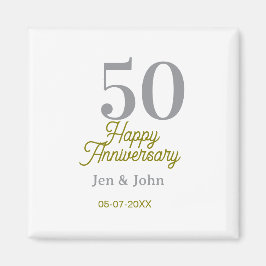 Imán 50th happy anniversary name date silver gold date 