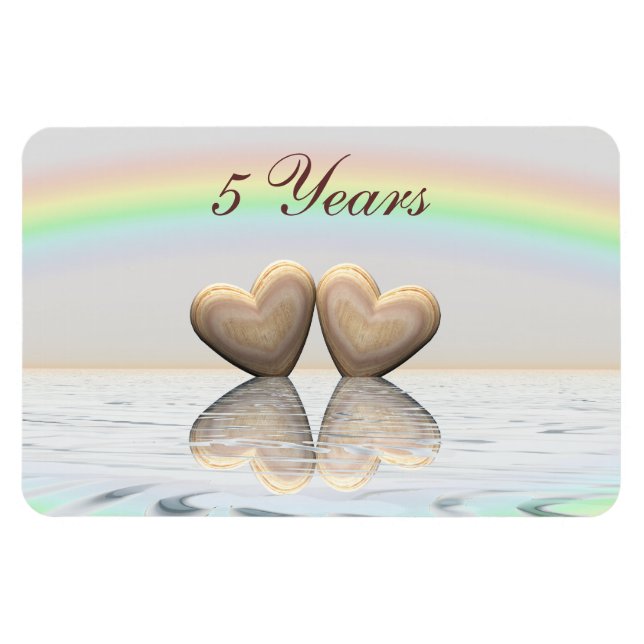 Imán 5.º aniversario Corazones de madera (Horizontal)