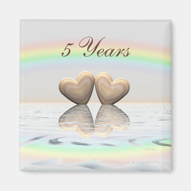 Imán 5.º aniversario Corazones de madera (Frente)