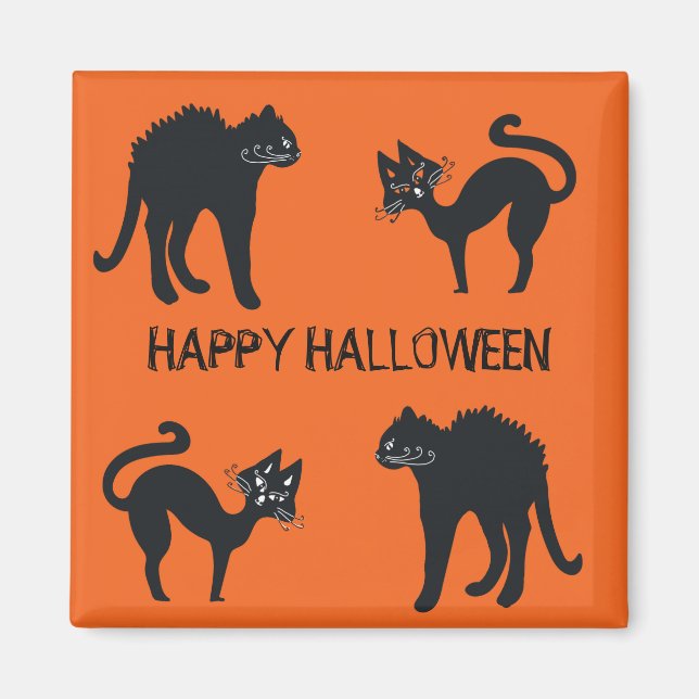 Imán 5.1 Cm Square Magnet Happy Halloween Black Cats (Frente)