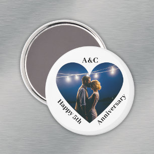 Imán 5 Aniversario Boda Pareja Keepsake Heart Photo