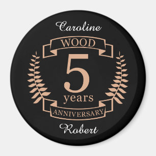Imán 5 años aniversario de la boda de la madera