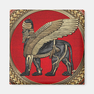 Imán [600] León alado asirio: Lamassu dorado y negro