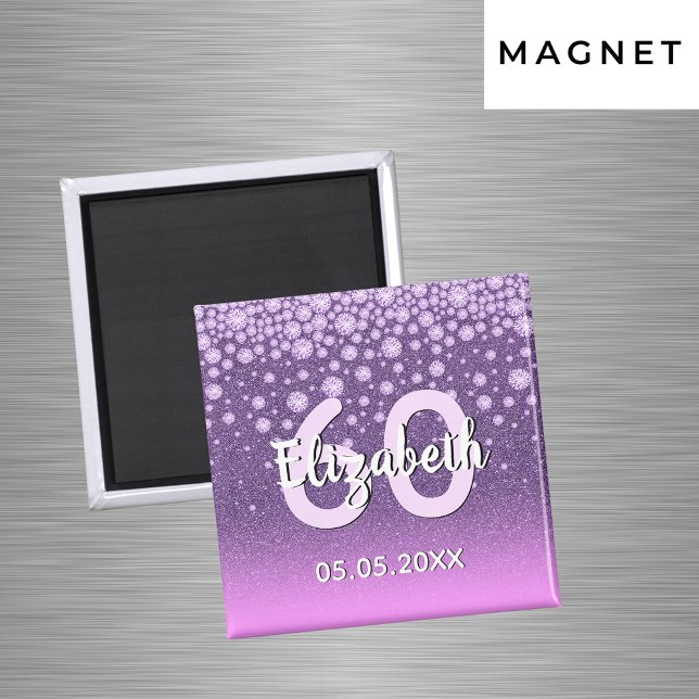 Imán 60.ª fiesta de cumpleaños nombre purpurina rosa mo (Subido por el creador)