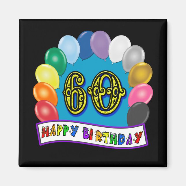 Imán 60.º botón de cumpleaños feliz (Frente)