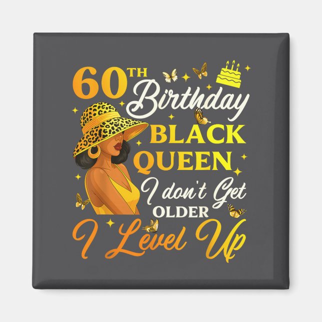 Imán 60th Birthday Black Queen Level Up Emwering For Wo (Frente)