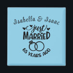 Imán 65º Aniversario Boda Nombres personalizados Sky Bl<br><div class="desc">Conmemorar su sexagésimo quinto aniversario de boda con este fondo azul cielo,  imán personalizado. Personaliza los nombres en texto negro a tu propia pareja o a la pareja que celebra este hito. ¡Gran idea para un favor partidario también!</div>