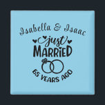 Imán 65º Aniversario Boda Nombres personalizados Sky Bl<br><div class="desc">Conmemorar su sexagésimo quinto aniversario de boda con este fondo azul cielo,  imán personalizado. Personaliza los nombres en texto negro a tu propia pareja o a la pareja que celebra este hito. ¡Gran idea para un favor partidario también!</div>