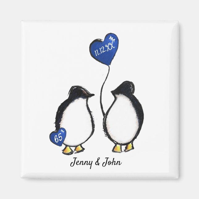 Imán 65.º boda de zafiro regalo de pingüino (Frente)