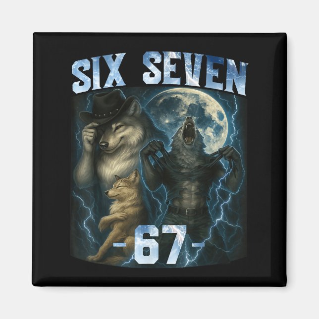 Imán 67 Alpha Wolf Meme Funny Graphic Tee Six Seven Hum (Frente)